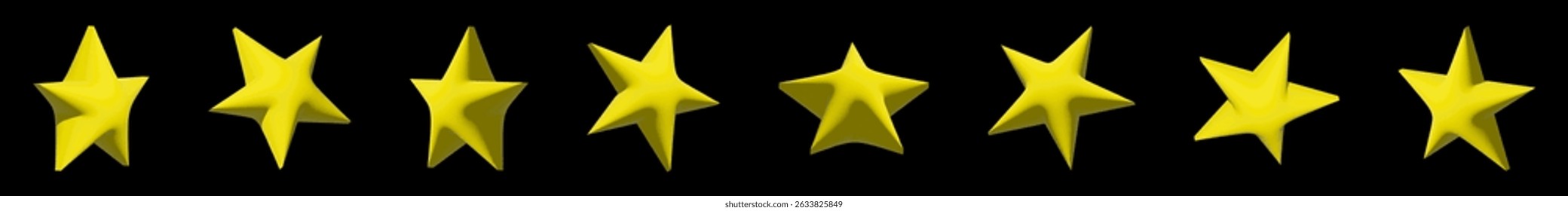 3d star animation set - rotation of yellow cartoon game element