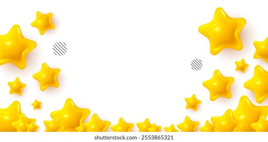 3d star background. Falling gold stars banner. Party starburst pattern. Customer rating feedback background. Realistic 3d stars pattern. Winner banner with stars. Vector