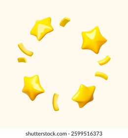 3D star circle banner with confetti. Holiday, bonus, sale, birthday and achieve design