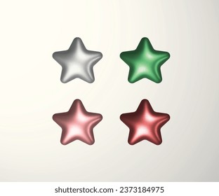 3D star color silver, 
green, pink, red. design element