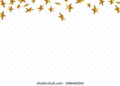 3d Star Falling. Gold Yellow Starry on transparent Background. Vector Confetti Star Background. Golden Starlit Card. Confetti Fall Chaotic Decor.