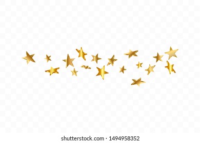 3d Star Falling. Gold Yellow Starry on transparent Background. Vector Confetti Star Background. Golden Starlit Card. Confetti Fall Chaotic Decor.