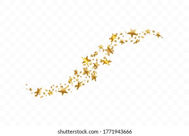 3d Star Falling. Gold Yellow Starry on transparent Background. Vector Confetti Star Background. Golden Starlit Card. Confetti Fall Chaotic Decor.