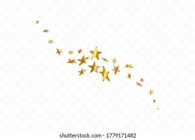 3d Star Falling. Gold Yellow Starry on transparent Background. Vector Confetti Star Background. Golden Starlit Card. Confetti Fall Chaotic Decor.