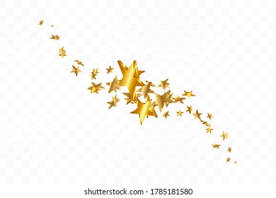 3d Star Falling. Gold Yellow Starry on transparent Background. Vector Confetti Star Background. Golden Starlit Card. Confetti Fall Chaotic Decor.