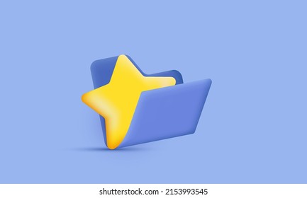 3d star folder bookmark favorite management media icon isolated on blue background.Trendy and modern vector in 3d style.