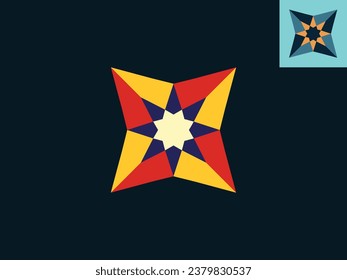 3D star geometric vector illustration design logo with red-yellow color gradations dark background