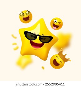 3D star hearing music. Concert, sound and radio design.