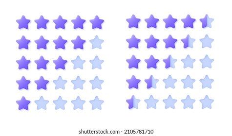 3d Star icons on transparent backdrop. Vector illustration. Button for concept design. 3d icon with violet stars 3d rating on transparent background for web design