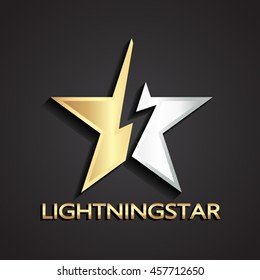 3d star lightning gold silver logo / vector illustration