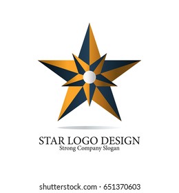 3D Star Logo Design in gold and blue. Vector Icon template element for Logo.