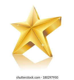 3d star made of gold with reflection