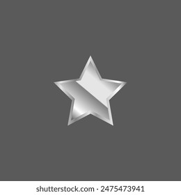 3D star in silver color. Shiny 5 fiver corner star vector shape isolated