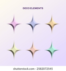 3D Star Sparkle Illustration Set, Glitter Decoration