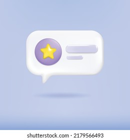 3D Star Symbol Social Media Notification Icon Isolated On White Bubble Speech. Comments Thread Mention Or User Reply Sign With Social Media. 3d Medal Game On Vector Illustration.