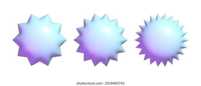 3d starburst badge set. Realistic glossy blue button. Empty sale sticker