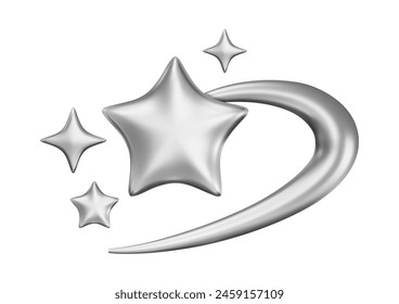 3d stars, futuristic galaxy in y2k style. Abstract cosmic orbit. Shiny design element, cyber shapes, geometric magic symbol. Vector isolated illustration. 