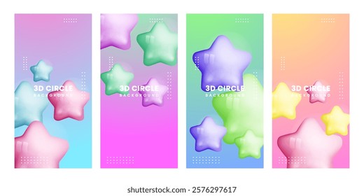 3D stars Gradient Backgrounds with mesh and vibrant color blends. Ideal for web covers, banners, posters, brochures, and flyers. EPS 10.