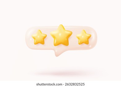Classificação 3d estrelas para melhores serviços excelentes. Pontuação do resultado para satisfação no balão de fala. Análise para comentários sobre a classificação de qualidade do cliente, análise de prêmios do produto. ilustração de renderização de vetor de ícone de estrela 3d