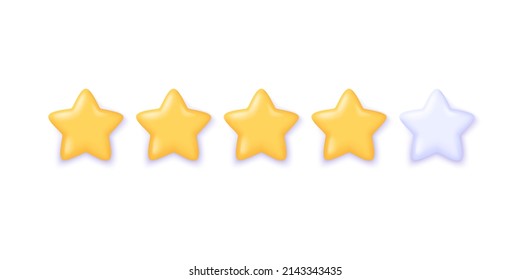 3d stars rating icon. Concept five yellow stars customer product rating review icon for apps and websites. 5 gold stars 3d realistic vector illustration 