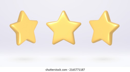 3d stars, realistic yellow rating decoration for web, customer feedback icon isolated on gray background. Vector illustration.