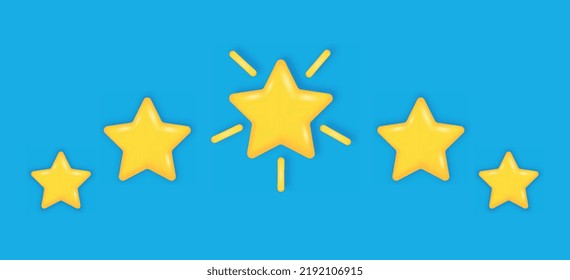 3D stars set. Feedback, rating and ranking. Quality mark and high rating. Opinion of customers on Internet about product or service. Poster or banner for website. Realistic vector illustration