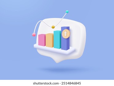 ícone gráfico de estatística 3d para relatório de diagrama de investimento. conceito de solução criativa no plano de fundo pastel. Meta para negócios, banco, finanças. ilustração de renderização de ícone de vetor de gráfico de investimento de análise 3d