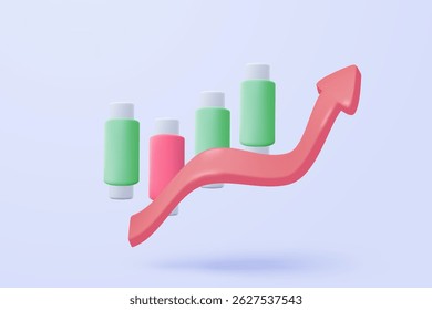 Icono de gráfico estadístico 3D para informe de diagrama de inversión. Concepto de solución creativa sobre fondo pastel. Objetivo para los negocios, el banco, las finanzas. Análisis 3D Gráfico de inversión Icono de Vector Ilustración de render