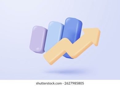 3d statistic graph icon for investment diagram report. creative solution concept on pastel background. Goal for business, bank, finance. 3d analysis investment graph vector icon render illustration