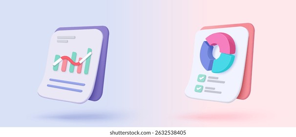 Icono de gráfico estadístico 3D para informe de diagrama de inversión. Concepto de solución creativa sobre fondo pastel. Objetivo para los negocios, el banco, las finanzas. Análisis 3D Gráfico de inversión Icono de Vector Ilustración de render