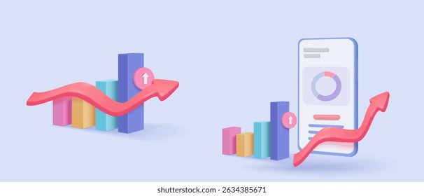 Icono de gráfico estadístico 3D para informe de diagrama de inversión. Concepto de solución creativa sobre fondo pastel. Objetivo para los negocios, el banco, las finanzas. Análisis 3D Gráfico de inversión Icono de Vector Ilustración de render