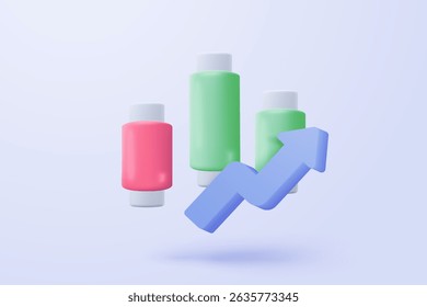 3d statistic graph icon for investment diagram report. creative solution concept on pastel background. Goal for business, bank, finance. 3d analysis investment graph vector icon render illustration