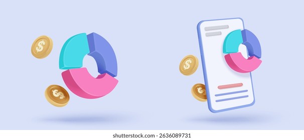 Icono de gráfico estadístico 3D para informe de diagrama de inversión. Concepto de solución creativa sobre fondo pastel. Objetivo para los negocios, el banco, las finanzas. Análisis 3D Gráfico de inversión Icono de Vector Ilustración de render