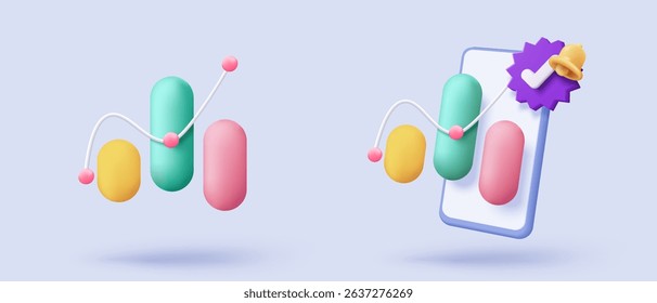 3d statistic graph icon for investment diagram report. creative solution concept on pastel background. Goal for business, bank, finance. 3d analysis investment graph vector icon render illustration