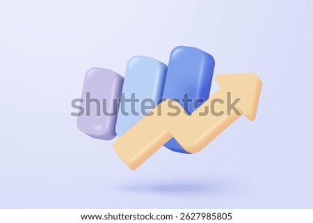 3d statistic graph icon for investment diagram report. creative solution concept on pastel background. Goal for business, bank, finance. 3d analysis investment graph vector icon render illustration