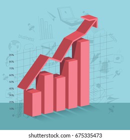 Elemento infográfico de gráfico de barras estadísticas 3D con flecha de crecimiento para empresas.