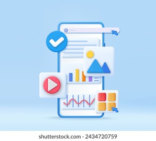 3D Statistics digital grow marketing concept. SEO Optimization, stock trading, data analysis, web analytics, and SEO marketing concept. 3d rendering. Vector illustration