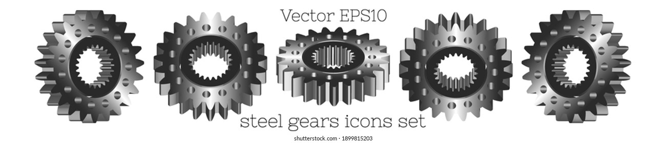 3d steel gears icons set isolated on white background. EPS10