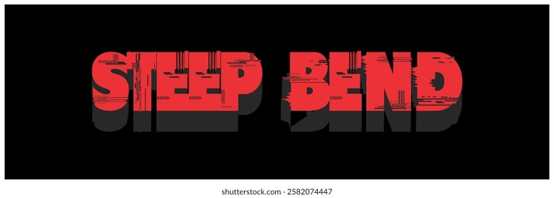 3D STEEP BEND red text vector, game poster design, black background.