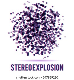 3D stereo effect  Explosion Dots on a white background. Vector illustration for your design