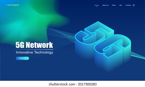 3D texto estéreo sobre el fondo del degradado de neón vector de fondo 5g tecnología de concepto de red icono página de aterrizaje ilustración vectorial