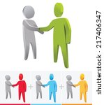 3D stick figure handshaking. business concept.