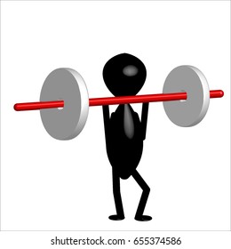 3D stick figure lifts weights. Vector illustration