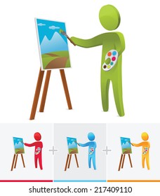 3D stick figure painting on canvas