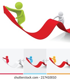 3D stick figures climbing to the top of arrow sign