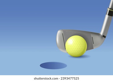 3d Palo Estilo de caricatura de golf y bolas sobre fondo azul Golf Sport Concepto para Anuncio de Torneo. Ilustración del vector