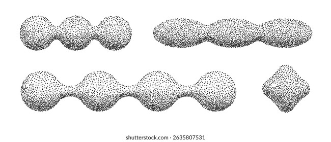 3d stipple dots brutal shapes collection. Set of black bitmap abstract geometric elements