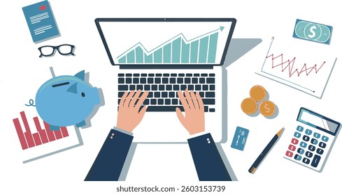 3D Stock Market Chart and Graphs on Laptop and Tablet Screen with Financial Growth, Data, and Progress Visualization