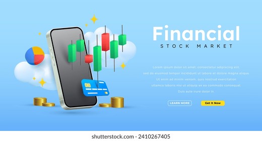 3d stock market and exchange candle stick graph chart illustration design