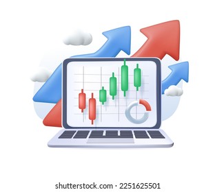 3D stock trading or crypto currency investing, technical analysis for investment, financial graph and chart, stock market or currency exchange concept, 3D investor interface website trade graph